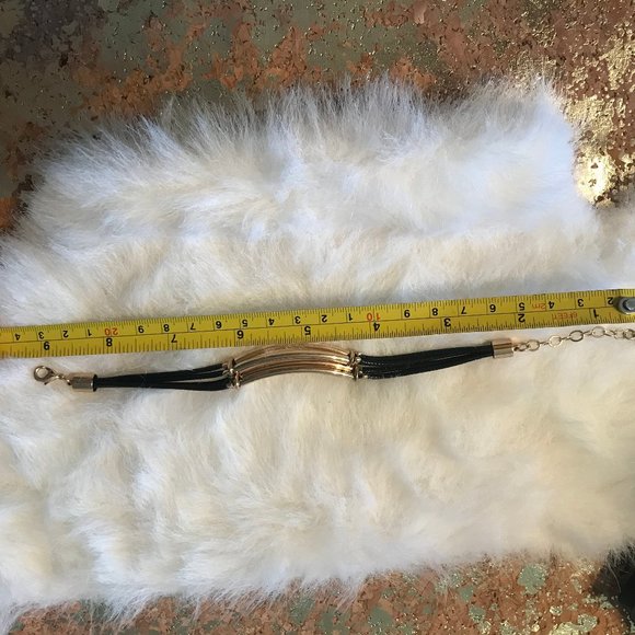 METAL GOLD AND BLACK VINYL BRACELET NWT - Picture 5 of 9